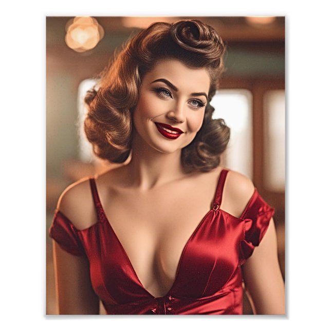 Retro Beauty in Red Photo Print (Front)