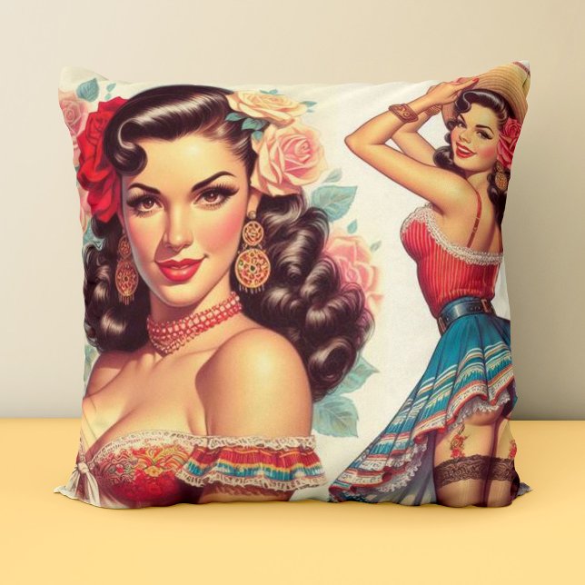 Retro Beauty Mexican Woman Cushion (Creator Uploaded)