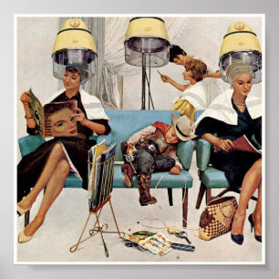 Retro Beauty Salon with Little Boy Cowboy Vintage Poster