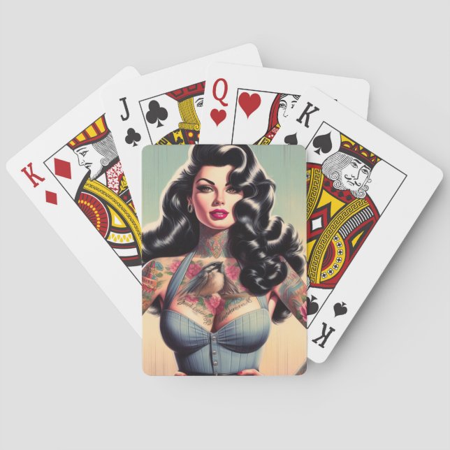 Retro Beauty Tattooed Pin up Playing Cards (Back)