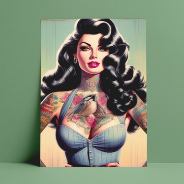 Retro Beauty Tattooed Pin up Postcard (Creator Uploaded)