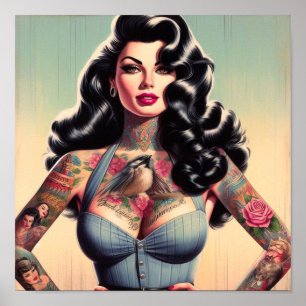 Retro Beauty Tattooed Pin up Poster