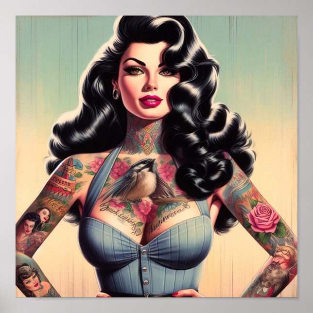 Retro Beauty Tattooed Pin up Poster (Front)