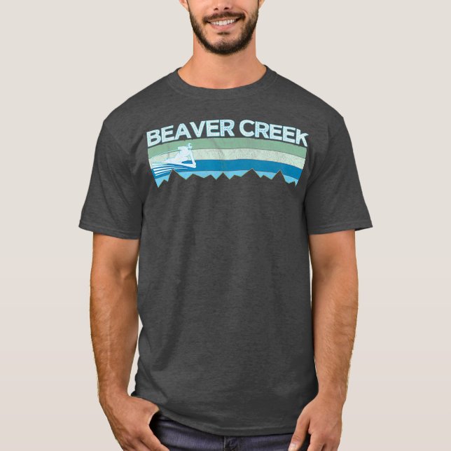 Retro Beaver Creek Colorado Distressed Skiing T-Shirt (Front)