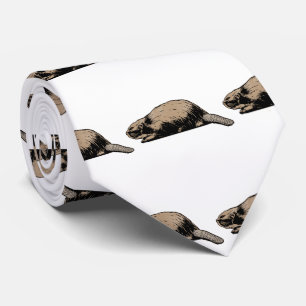 Retro Beaver Drawing Tie
