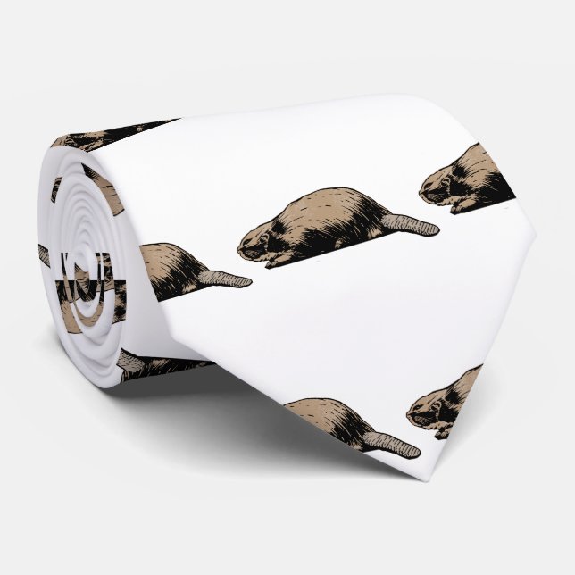 Retro Beaver Drawing Tie (Rolled)