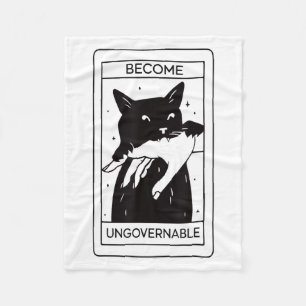 Retro Become Ungovernable Black Cat Biting Hand Fu Fleece Blanket