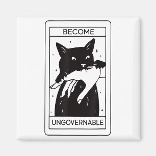 Retro Become Ungovernable Black Cat Biting Hand Fu Magnet