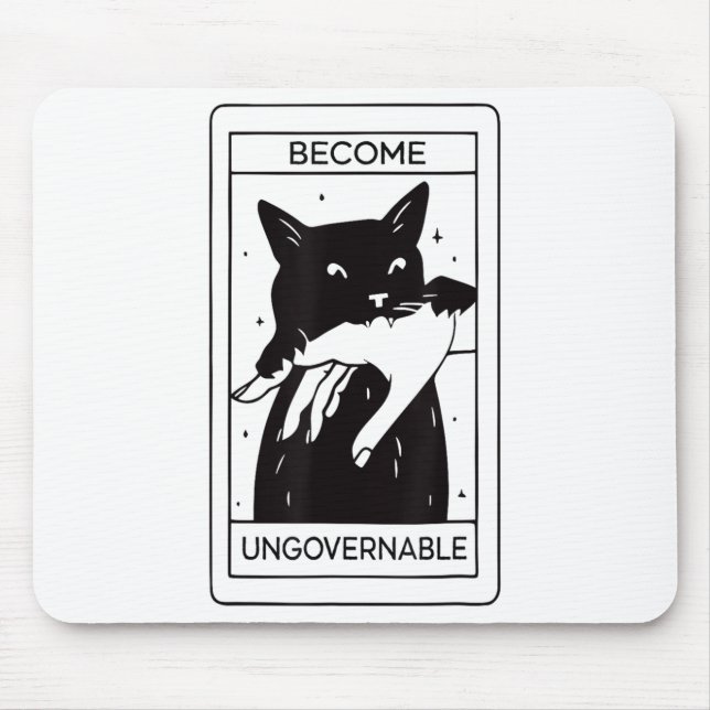 Retro Become Ungovernable Black Cat Biting Hand Fu Mouse Pad (Front)