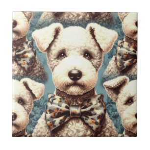 Retro Bedlington Terrier Illustration Ceramic Tile