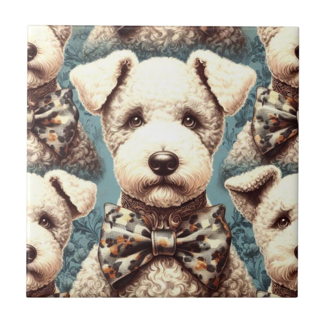 Retro Bedlington Terrier Illustration Ceramic Tile (Front)