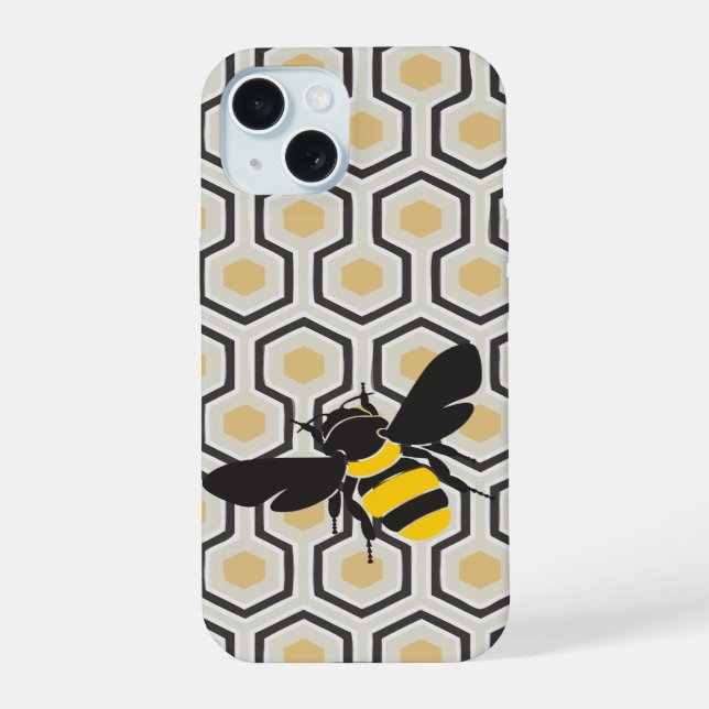 Retro Bee and Honeycomb Pattern iPhone 15 Case (Back)