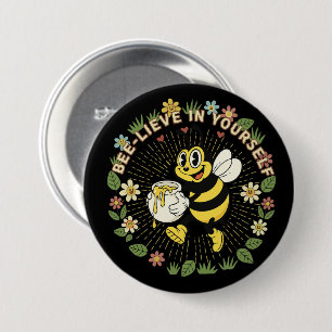Retro Bee-lieve In Yourself Vintage Honey Bee 7.5 Cm Round Badge