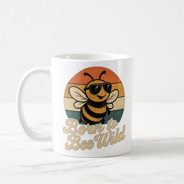 Retro Bee Sunglasses Born to Bee Wild Coffee Mug (Left)