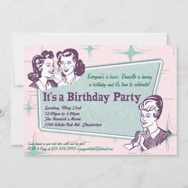 Retro Beehive Hairdo- Birthday Invitation (Front)