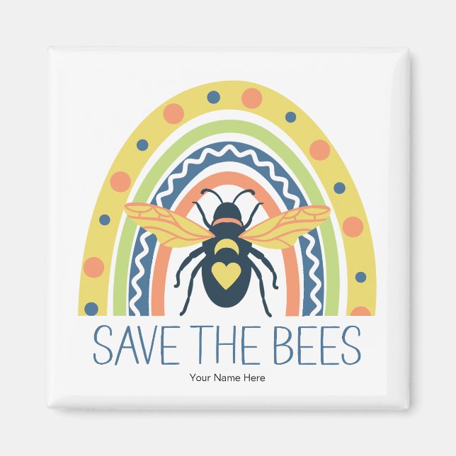 Retro Beekeeper Apiary Organic Honey Bee Rainbow Magnet (Front)
