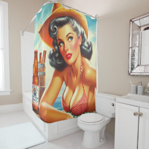 Retro Beer Country Girl Shower Curtain