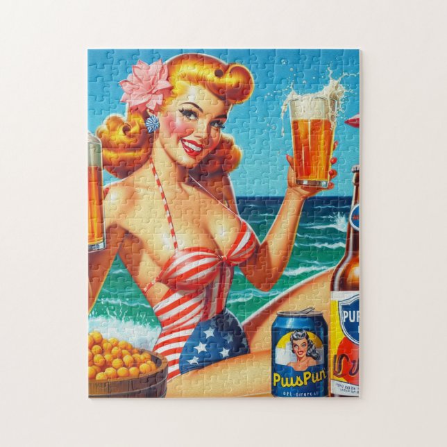 Retro Beer Pin-up Jigsaw Puzzle (Vertical)