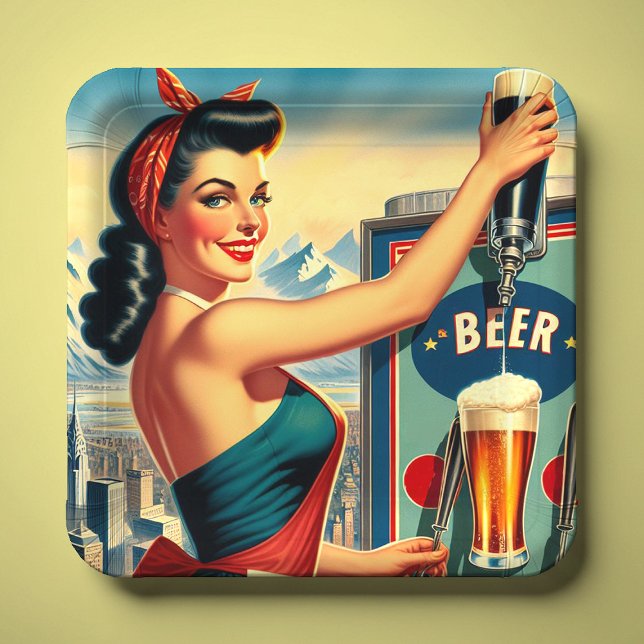 Retro Beer Pinup Paper Plate (Creator Uploaded)