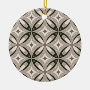 Retro Beige & Brown Geometric Shapes Ceramic Ornament