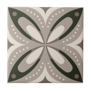 Retro Beige & Brown Geometric Shapes Ceramic Tile