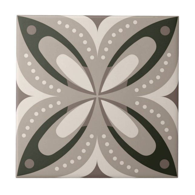 Retro Beige & Brown Geometric Shapes Ceramic Tile (Front)