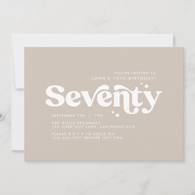 Retro beige modern minimal 70th birthday invitation (Front)
