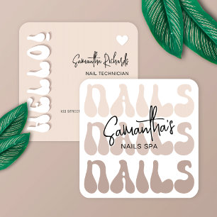 Retro Beige Modern Nail Artist Salon Manicure Square Business Card