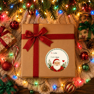 Retro Beige Santa Wreath Christmas Gift Classic Round Sticker