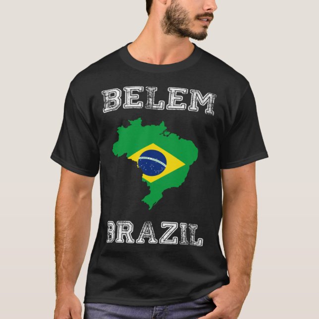 Retro Belem Brazil Distressed Brazil Flag T-Shirt (Front)