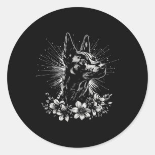Retro Belgian Malinois Dog Lover Tattoo Style Classic Round Sticker