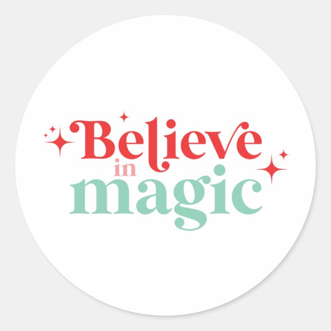 Retro Believe in Magic Christmas boho font Classic Round Sticker (Front)