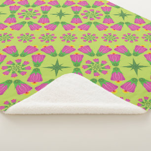 Retro Bell Flower Mandalas Green Sherpa Blanket
