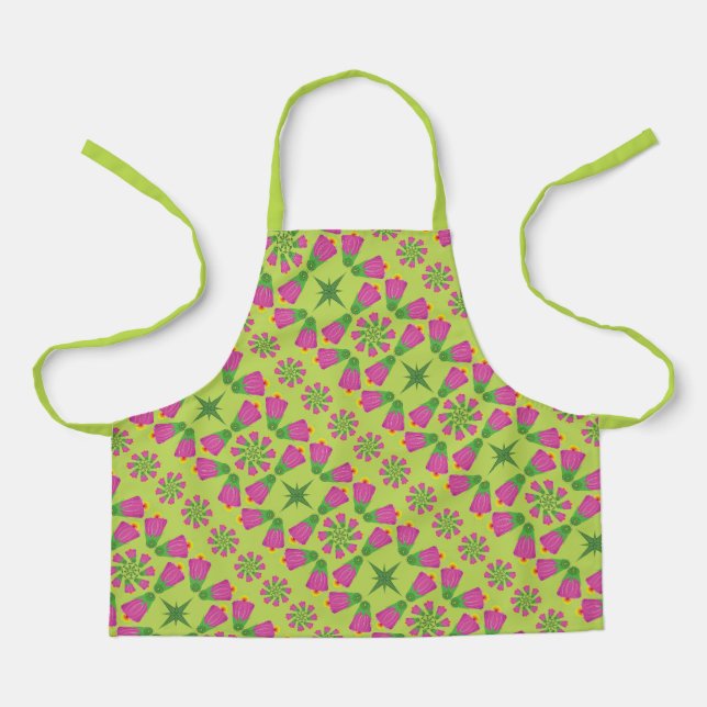 Retro Bell Flower Mandalas Green Small Apron (Front)