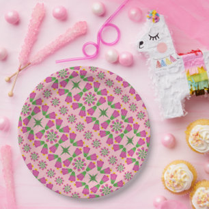 Retro Bell Flower Mandalas Pink 9" Paper Plates