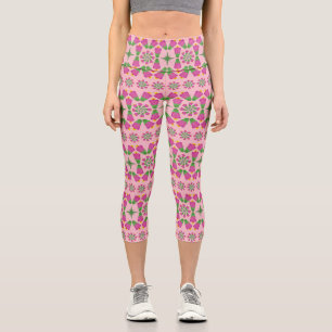 Retro Bell Flower Mandalas Pink Capris