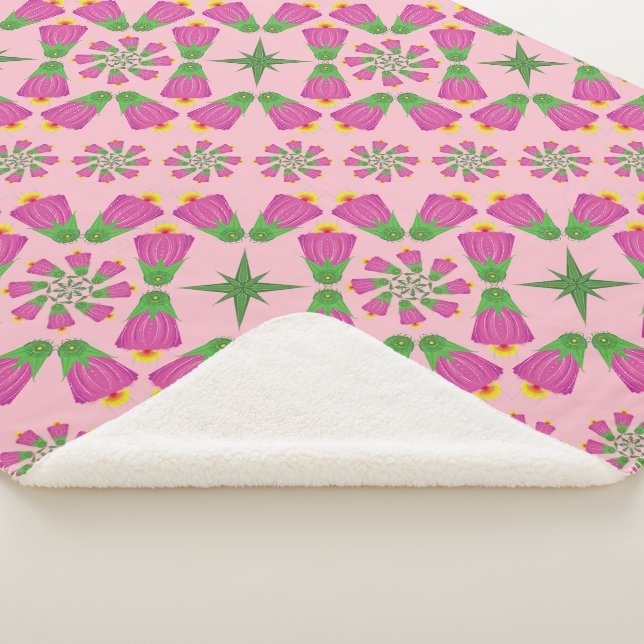 Retro Bell Flower Mandalas Pink Sherpa Blanket (3/4)