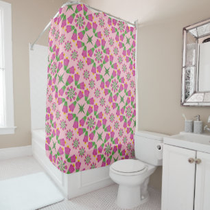 Retro Bell Flower Mandalas Pink Shower Curtain
