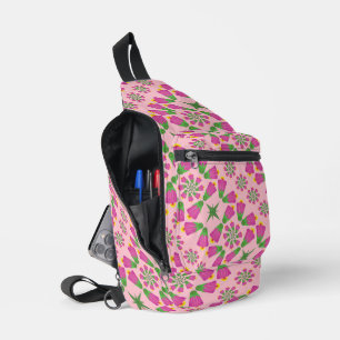 Retro Bell Flower Mandalas Pink Sling Bag