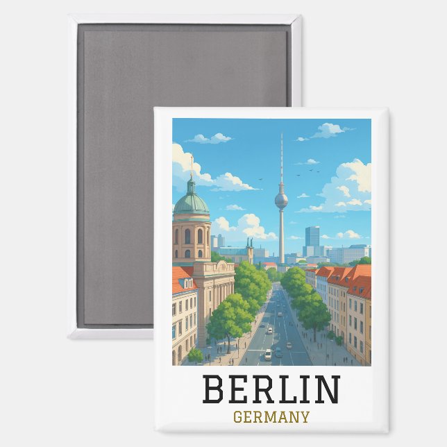 Retro Berlin Skyline TV Tower Skyline View Magnet (Front/Back)
