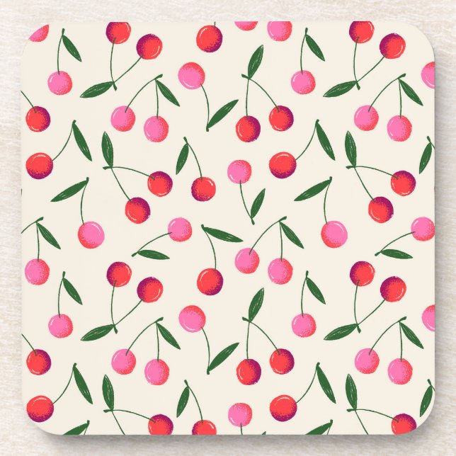 Retro Berry Cherry beverage plastic coaster (Front)