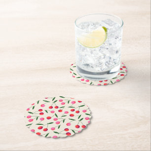 Retro Berry Cherry Party Paper Coaster