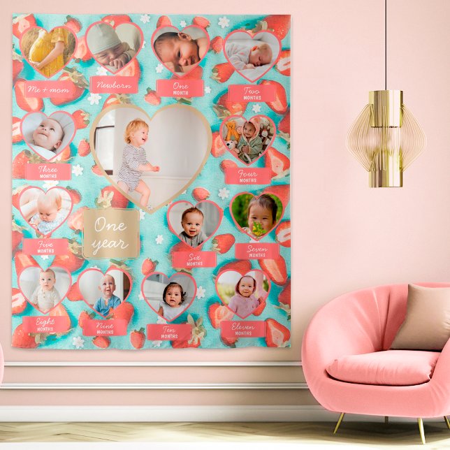 Retro Berry First 1st Birthday Party Wall Backdrop Tapestry (Creator Uploaded)