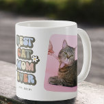 Retro Best Cat Mum 2 Photo Coffee Mug<br><div class="desc">Treat a cat owner to this cool retro pet coffee mug featuring the saying 'BEST CAT MOM EVER' in a multi-colour vintage 60s font, bold white flowers, 2 photos of the cute kitten, and their name. This personalised photo mug would make the perfect mothers day gift or for someones birthday!...</div>