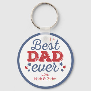 Retro Best DAD Ever Blue Red Patriotic Stars Key Ring