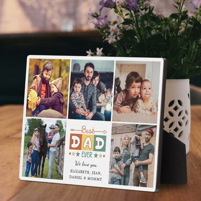 Retro Best Dad Ever Custom Photo Collage Plaque (Creator Uploaded)
