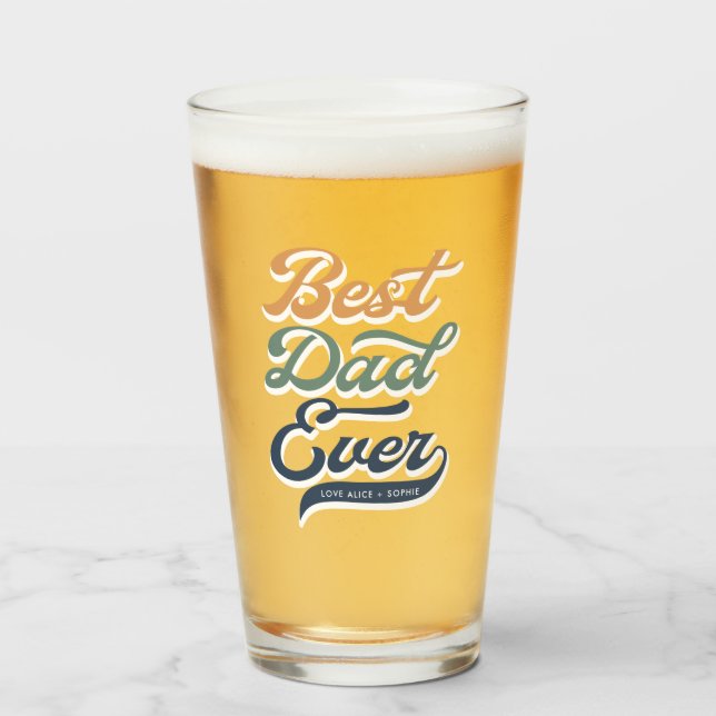 Retro Best Dad Ever Father's Day Kids' Name  Glass (Front Filled)