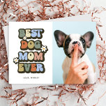 Retro Best Dog Mum Birthday Mothers Day Card<br><div class="desc">Treat a dog owner to this cool retro pet mothers day card featuring the saying 'BEST DOG MOM EVER' in a multi-colour vintage 60s font, bold white flowers, a photo of their cute dog, and the pets name. This personalised greeting card would be perfect for mothers day or for someones...</div>