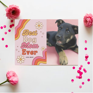 Retro Best Dog Mum Ever Pink and Daisy Colourful Card