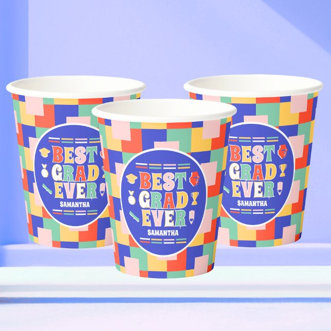Retro Best Grad Ever Blue Graduation Party  Paper Cups (Creator Uploaded)